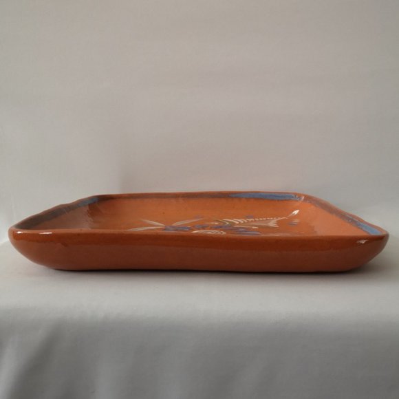 Beautiful El Palomar Mexico Pottery Hand-painted Square Dish, Orange Blue White - Picture 2 of 5